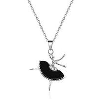 Lovely Silver Tone The Girl Dancing with Crystal Pendant Necklace