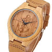 Lost Sea Anchors Design Bamboo Wood Watches Japan Quartz Wood Bamboo Wristwatches Genuine Leather Men Women