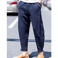 Loose Chinos Pants, Going out Casual/Daily Beach Simple Solid Mid Rise Drawstring Linen Micro-elastic All Seasons