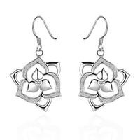 lovely silver plated clear crystal hollow flower dangle earrings for p ...
