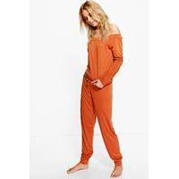 Long Sleeve Bardot Sweat And Jogger Set - rust