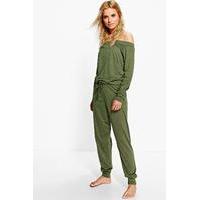 long sleeve bardot sweat and jogger set khaki