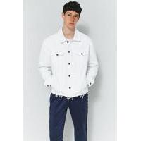 Loom Hooper White Raw Hem Denim Trucker Jacket, WHITE