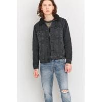 Loom Blue and Black Duck Canvas Sherpa Trucker Jacket, NAVY