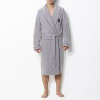 long bathrobe with shawl collar and embroidery on chest