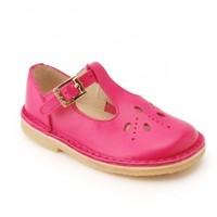 Lottie III, Bright Pink Leather Girls Buckle T-bar Classic Sandals