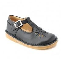 Lottie IV, Navy Blue Leather T-bar Buckle Sandals