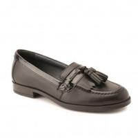 Loafer Snr, Black Leather/Patent Girls Slip-on School Shoes