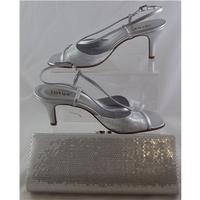 Lotus Ladies Silver Slingback Shoes size 4 with Matching Evening Bag Boxed.