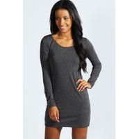 long sleeve scoop neck bodycon dress charcoal