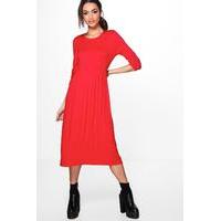 Long Sleeve Midi Dress - red
