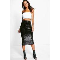 Longer Line Sequin Midi Skirt - black