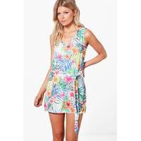 lorna tropical sleeveless woven tie dress multi