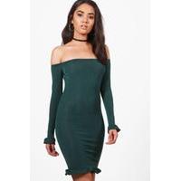 Louisa Frill Sleeve Dress - bottle green