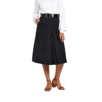 Lost Ink Pinstripe Belted Wool Midi Skirt