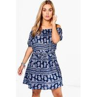 lola paisley woven off the shoulder dress multi