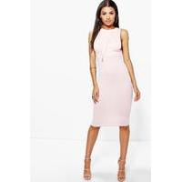 Low Cut Side Midi Bodycon Dress - blush