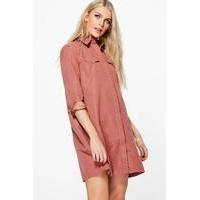 Long Sleeve Midi Shirt Dress - rose