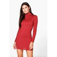 Long Sleeved Ribbed Bodycon Dress - chestnut