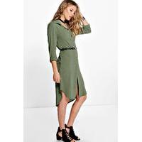 Long Line Shirt Dress - khaki