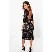 Low Back Lace Midi Dress - black