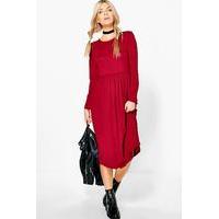 Long Sleeve Midi Dress - burgundy