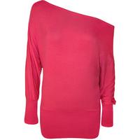 Lorena Plain Off Shoulder Batwing Top - Cerise