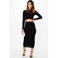 Long Line Ribbed Midi Skirt - black