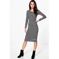 Long Sleeve Stripe Midi Dress - black