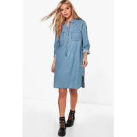 Long Sleeve Denim Shirt Dress - mid blue