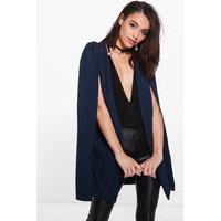 Longline Tailored Crepe Cape - navy