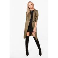 long waterfall suedette jacket khaki