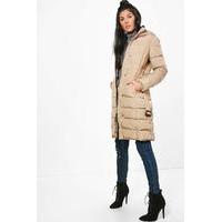 Longline Padded Belted Coat - beige