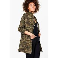 Long Distressed Camo Jacket - multi