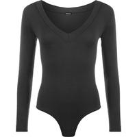Lorna Basic V-Neck Long Sleeve Bodysuit - Black