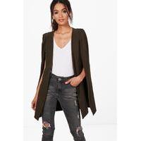 Longline Tailored Crepe Cape - khaki