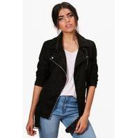 Longline Faux Suede Biker Jacket - black