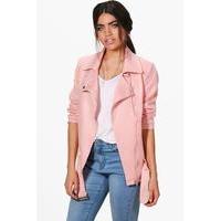 Longline Faux Suede Biker Jacket - pink