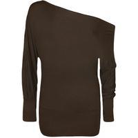 Lorena Plain Off Shoulder Batwing Top - Dark Brown