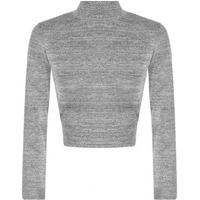 Lou Knitted Turtle Neck Long Sleeve Crop Top - Grey