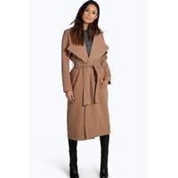 Longline Belted Wool Look Trench - camel