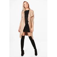 long waterfall suedette jacket camel