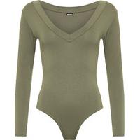 lorna basic v neck long sleeve bodysuit khaki