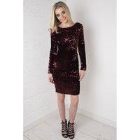 Long Sleeve Sequin Bodycon Dress in Wine