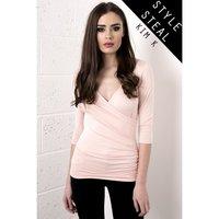 Low Cut Wrap Top in Light Pink