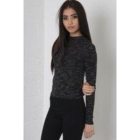 Long Sleeve Polo Neck Top in Black
