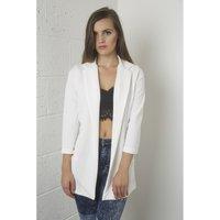Long Line Cropped Sleeves Blazer in White