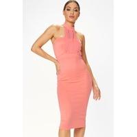 Loretta Coral Mesh Halterneck Midi Dress