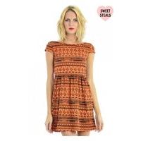 Lorrie Aztec Skater Dress In Orange