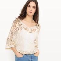 Long-Sleeved Openwork Jumper
